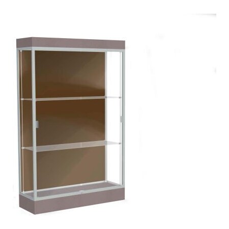 Waddell Display Case Of Ghent Edge Lighted Floor Case, Chocolate Back, Satin Frame, 6" Morro Zephyr Base, 48"W x 76"H x 20"D 92LFCO-SN-MZ